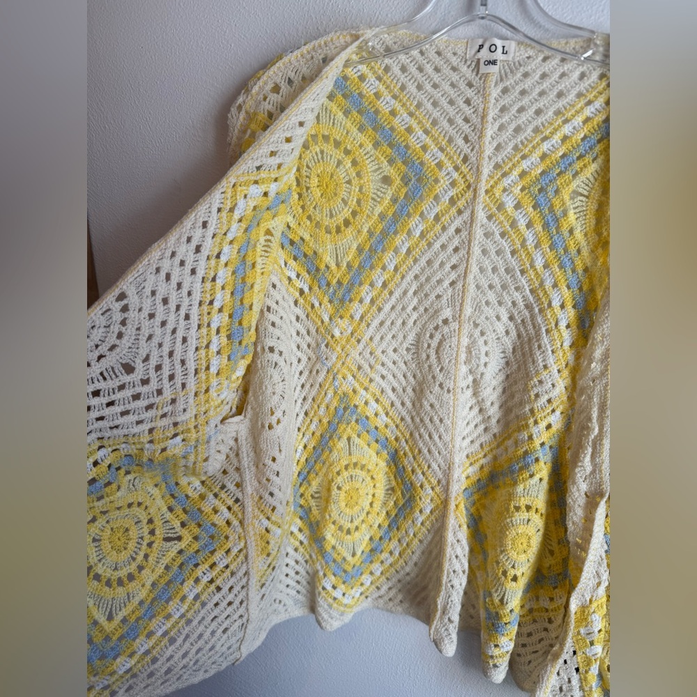POL Yellow and Blue Boho Crochet Cardigan - Picture 8 of 12